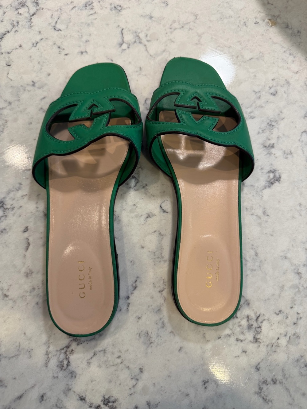 38.5 Gucci Green Leather Interlocking G Slide Mules - Picture 3 of 3